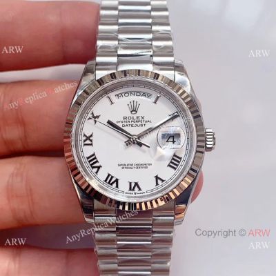 Swiss Grade 1 Rolex DayDate EWF Swiss 3255 White Roman Dial Watch 36mm